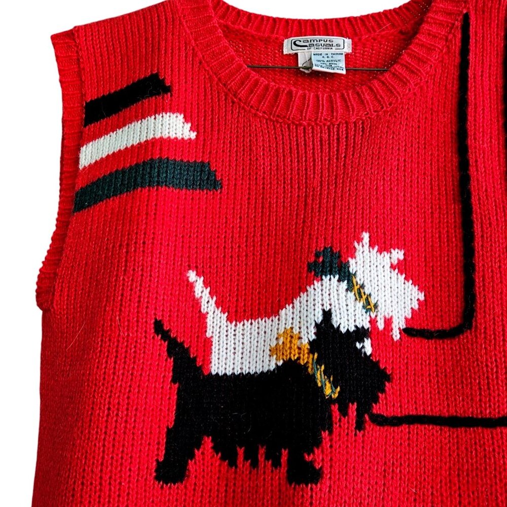 Vintage Scottie Knit Vest 1980s Red Black White Novelty Sweater Campus Casuals - Picture 4 of 16